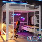 Lit mezzanine 2 places 140x200 avec led contrle par app 2 prise et 2 usb lit gamer avec bureau penderie ...