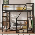 Lit mezzanine 2 places 140x200 avec rangement lit mezzanine m�tal noir avec �tag�re penderie escalier ...