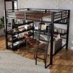 Lit mezzanine 2 places 140x200cm lit ado lit adultes avec tagres et rangementsprise de rechargechelle ...
