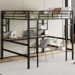 Lit mezzanine 2 place adulte 140x200cm avec bureau et Étagères cadre en fer hauteur réglable (noir) Lit mezzanine 2 place adulte 140x200cm avec bureau et Étagères cadre en fer hauteur réglable (noir)