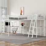 Lit mezzanine 2 places lit double 90 * 200cm avec 2 tables 2 marches - blanc Lit mezzanine 2 places lit double 90 * 200cm avec 2 tables 2 marches - blanc