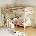 Lit mezzanine 2 places avec escalier et rangement lit mezzanine pour enfant 140x200 lit hauteur en bois ...