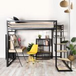 Meubles cosy lit mezzanine 2 places (140x200) avec sommier  lattes au style industriel noir et bois ...