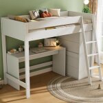 Lit mezzanine 90×200 cm enfant avec échelle avec bureau avec armoire à combiner librement blanc Lit mezzanine 90×200 cm enfant avec échelle avec bureau avec armoire à combiner librement blanc