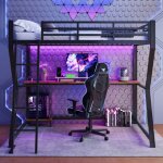 Kodise lit mezzanine 90 x 200 cm lit simple lit adulte - avec �clairage led et prise usb - bureau dordinateur ...