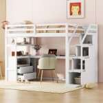Lit mezzanine 90×200cm - okwish - lit simple avec escalier de rangement 2 tiroirs étagères bureau et ... Lit mezzanine 90×200cm - okwish - lit simple avec escalier de rangement 2 tiroirs étagères bureau et ...