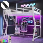 Lit mezzanine 90 * 200cm avec t�l�commande et bande lumineuselit enfant avec prise bureau + usblit en ...