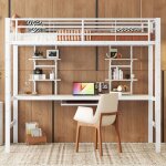Lit mezzanine 90 x 200 cm avec bureau et deux �tag�res lit enfant avec cadre de lit en m�tal lit 1 personne ...