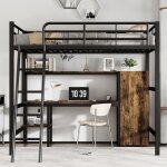 Lit mezzanine 90 x 200 cm avec cadre en fer bureau armoire et chelle 4 marches pour enfants et adolescents ...