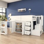 Lit mezzanine 90 x 200 cm lit denfant en bois avec bureau extensible compartiment de rangement et armoire ...