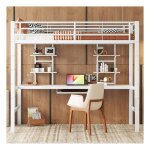 Lit mezzanine 90 x 200 cm avec deux �tag�res et bureau lit enfant avec cadre de lit en m�tal lit simple ...