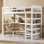 Lit mezzanine 90 x 200 cm lit enfant avec escalier etag�re de rangement et bureau lit simple - blanc