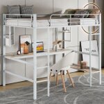 Lit mezzanine 90 x 200 cm lit enfant lit en fer avec bureau et 4 petites tagres - blanc