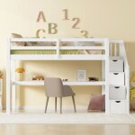 Lit mezzanine 90 x 200 cm lit enfant avec tiroirs de rangement escalier et bureau sous lit style minimaliste ...