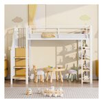 Lit mezzanine 90 x 200 cm avec petite armoire lit enfant avec barrière haute et étagères lit 1 personne ... Lit mezzanine 90 x 200 cm avec petite armoire lit enfant avec barrière haute et étagères lit 1 personne ...