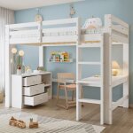 Lit mezzanine 90 x 200 cm lit surlev lit enfant avec bureau commode et tagre de rangement chelle ...