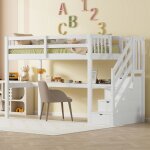 Lit mezzanine 90 x 200 lit mezzanine pour enfants avec tiroirs de rangement et bureau sous le lit blanc ...