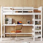 Lit mezzanine - blanc - 90 x 200 cm - bureau intgr - structure en pin massif - scurit renforce