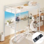 Lit mezzanine 90 x 200cm costway avec bureau led contr�l� par app station de charge et rangement garde ...