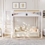Lit mezzanine 90 x 200cm lit enfant avec barrires de scurit lit simple avec chelle de scurit sommier ...