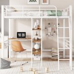 Lit mezzanine 90 x 200cm lit en fer avec bureau 3 tagres chelle - blanc