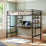 Lit mezzanine 90x190 en mtal lit mezzanine 1 place avec bureau4 tagres et 2 chellesavec garde - corps ...