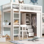 Lit mezzanine 90x200 bureau armoire 3 tiroirs garde - corps escalier blanc