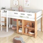 Lit mezzanine 90x200 cm avec armoire mobile lit mezzanine 1 place avec sommier  lattes bois massif blanc ...