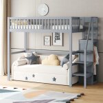 Lit mezzanine 90x200 cm avec armoire simple - lit enfant avec étagère de rangement et escalier - bois ... Lit mezzanine 90x200 cm avec armoire simple - lit enfant avec étagère de rangement et escalier - bois ...