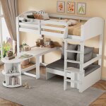 Lit mezzanine 90x200 cm blanc en bois massif bureau coulissant canap� de rangement et �chelle s�curis�e ...
