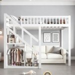 Lit mezzanine 90x200 cm bois massif avec sommier � lattes lit sur�lev� 90x200 cm pour adulte ou enfant ...