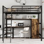Lit mezzanine 90x200 cm avec bureau et armoire lit 1 personne lit enfant avec échelle à 4 marches noir ... Lit mezzanine 90x200 cm avec bureau et armoire lit 1 personne lit enfant avec échelle à 4 marches noir ...