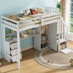 Lit mezzanine 90x200 cm avec bureau et armoire escalier lit enfant lit superposé pour enfant équipé de ... Lit mezzanine 90x200 cm avec bureau et armoire escalier lit enfant lit superposé pour enfant équipé de ...
