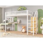 Lit mezzanine - blanc - 90x200 cm - avec bureau et armoire - en fer - 1 place