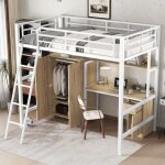 Lit mezzanine 90x200 cm - avec bureau et tagres - avec garde - robe - chelle de scurit 4 marches ...