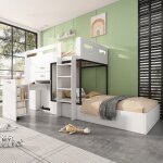 Lit mezzanine 90x200 cm avec bureau extensible et armoire lit enfant multifonctionnel avec tiroirs étagères ... Lit mezzanine 90x200 cm avec bureau extensible et armoire lit enfant multifonctionnel avec tiroirs étagères ...