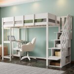 Lit mezzanine 90x200 cm avec chelle de rangement lit 1 personne en pin lit enfant avec sommier  lattes ...