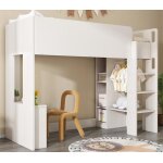 Lit mezzanine - enfant - 90x200 cm - blanc - armoire intgre - tagres ouvertes