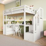 Lit mezzanine 90x200 cm - lit enfant combin� avec bureau et �tag�re - bois massif et mdf - blanc - sans ...