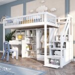 Lit mezzanine 90x200 cm lit enfant lit simple en bois avec bureau tagres tiroirs armoire et escalier ...