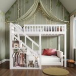 Lit mezzanine 90x200 cm - avec escalier de rangement et barri�re de s�curit� - structure de lit sur�lev� ...