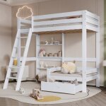 Lit mezzanine 90x200 cm avec tagres et canap lit enfant avec chelle incline  cinq marches cadre ...