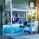 Lit mezzanine 90x200 cm garde - corps escabeau avec prise usb et électrique avec lumières led bureau ... Lit mezzanine 90x200 cm garde - corps escabeau avec prise usb et électrique avec lumières led bureau ...