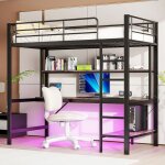 Lit mezzanine 90x200 cm garde - corps escabeau usb / prise clairage led tlcommand bureau tagre ...