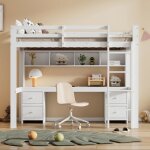 Lit mezzanine 90x200 cm avec grand espace de rangement et bureaulit simple - garde - corps de s�curit� ...
