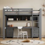 Lit mezzanine 90x200 cm avec grand espace de rangement et bureaulit simple - garde - corps de s�curit� ...