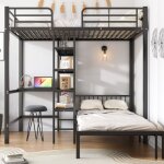 Kodise lit mezzanine en mtal 90 x 200 cm - avec bureau et tagre - sr et peu encombrant - noir