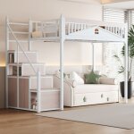Lit mezzanine 90x200 cm en métal barrière de avec conception de fenêtre lit adulte avec Échelle de sécurité ... Lit mezzanine 90x200 cm en métal barrière de avec conception de fenêtre lit adulte avec Échelle de sécurité ...