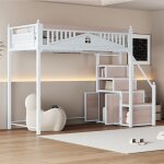 Lit mezzanine 90x200 cm en métal barrière de avec conception de fenêtre lit adulte avec Échelle de sécurité ... Lit mezzanine 90x200 cm en métal barrière de avec conception de fenêtre lit adulte avec Échelle de sécurité ...