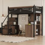 Lit mezzanine 90x200 cm en métal barrière de avec conception de fenêtre lit adulte avec Échelle de sécurité ... Lit mezzanine 90x200 cm en métal barrière de avec conception de fenêtre lit adulte avec Échelle de sécurité ...